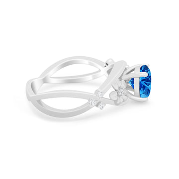 Plumeria Flower Infinity Shank Wedding Ring Simulated Blue Topaz CZ 925 Sterling Silver